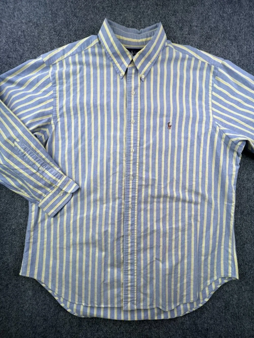 Ralph Lauren Classic Fit Button Down Shirt Striped Yellow Blue White 17.5 32/33